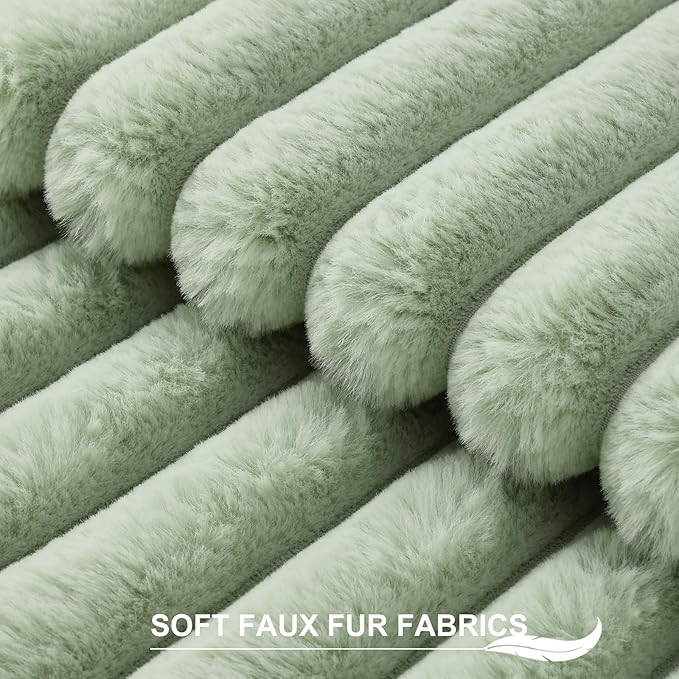 Pallene Faux Fur Plush Throw Pillow Covers 20x20 Set of 2, Luxury Soft Fluffy Striped Decorative Pillow Covers for Sofa, Couch, Living Room, Sage Green