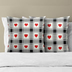 Love Hearts Throw Pillow Covers 18x18 Inch – Pack of 2 Black and White Checkered Plaid Romantic Cotton Hidden Zipper Pillowcases for Couch Sofa Chair Bed Porch Farmhouse Home Decor