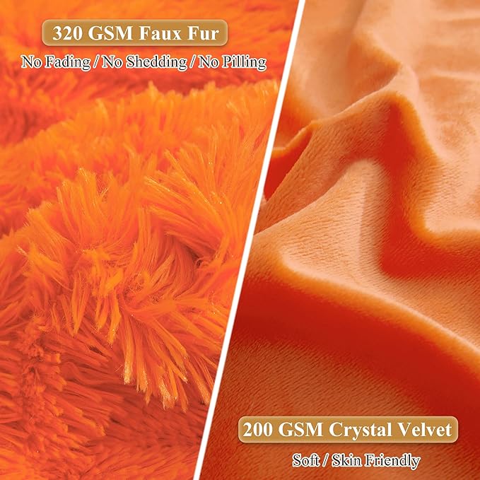 XeGe Faux Fur Fluffy Pillow Cases, Soft Plush Shaggy Furry Orange Pillowcases, Velvet Fuzzy Decorative Throw Pillow Covers for Bed Couch, Zipper Closure, Set of 2(King Size, Orange)