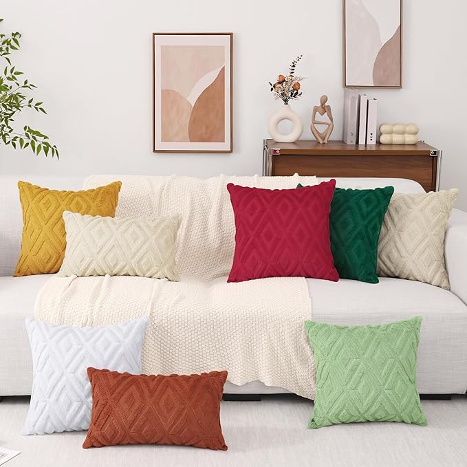 Pallene Beige Throw Pillow Covers 22x22 Set of 2, Soft Plush Faux Fur Decorative Couch Pillow Covers for Sofa Bed Living Room Pillow Cases with 3D Diamond Pattern