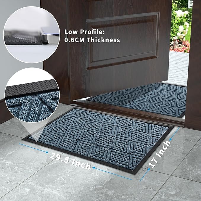 Yimobra Outdoor Mats for Front Door, Stops Mud & Dirt at Entrance, Fits Garage & Patio, All-Weather Waterproof Non Slip Outdoor Indoor Welcome Mat, 29.5x17 Mix Blue