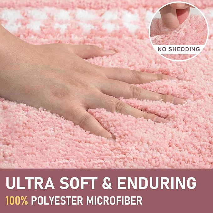 Pink Bathroom Rugs 24x47, Non Slip Washable Bath Mats,Super Soft Microfiber Bathroom Runner, Plush Fluffy Absorbent Bath Rugs for Sink Tub Basin Shower Floor