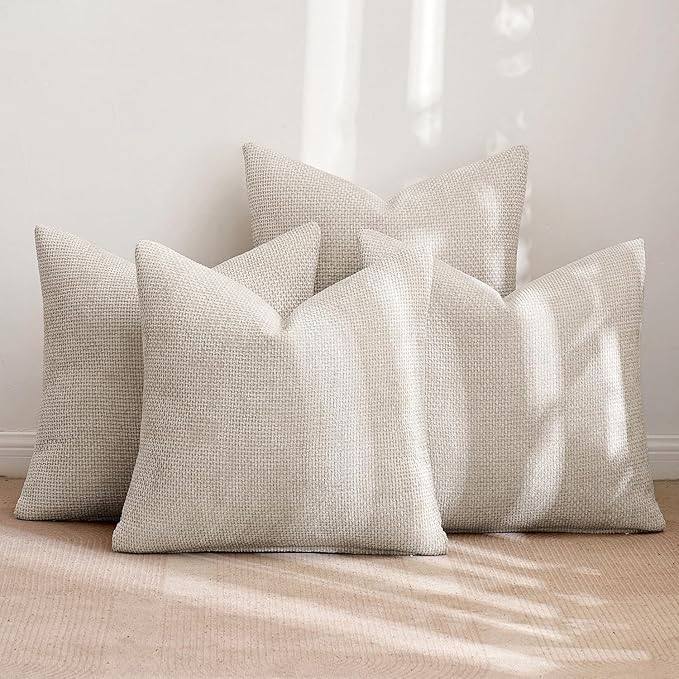MIULEE Pack of 4 Couch Throw Pillow Covers 20x20 Inch Cream Soft Decorative Chenille Pillow Covers Farmhouse Accent Cushion Covers for Boho Home Decor Sofa Bedroom Living Room