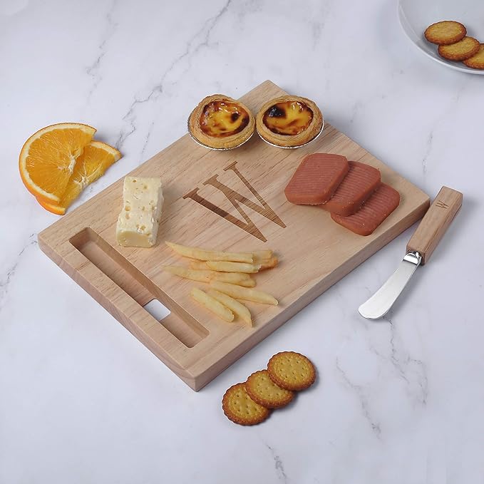 Miicol Wood Charcuterie Board, Monogram Cheese Board 10 Inch, Personalized Initial Cutting Board with Spreader, Unique Housewarming Gift, Ideal for Kitchen, Home, Letter W