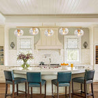 47" W Brass Chandelier Light Fixture with Stained Glass Shade, Modern Brushed Gold Island Lighting for Kitchen Dining Room