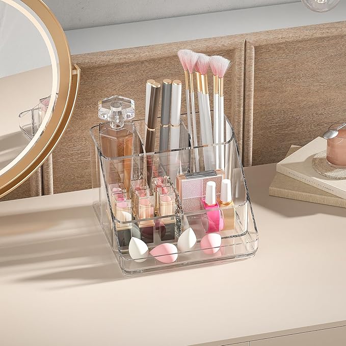 Ettori APLOP Makeup Organizer Tray, 6-Compartment Vanity Makeup Organizer for Jewelry, Hair Accessories, Bathroom Counter or Dresser