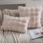 Neelvin Beige Faux Fur Cozy Soft Double-Sided Decorative Throw Pillow Covers 12x20 inch Set of 2,Velvet Pillowcase Cushion Case for Sofa Couch