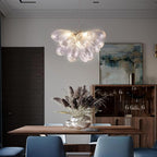 20 in. Bubble Ball Glass Chandelier Clear Swirled Ribbed Blown Glass Pendant Light Fixture for Bedroom Restaurant Dining Room Over Table