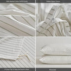 MooMee Striped Duvet Cover Set 100% Washed Cotton Linen Like Textured Breathable Durable Soft Comfy (White Sage Green Wide Stripes, Oversized Queen 98"x98")