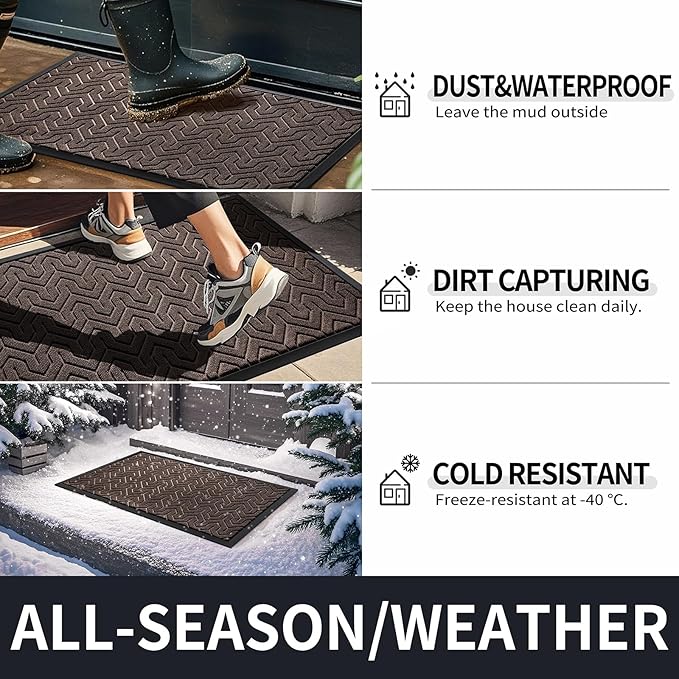 Yimobra Large Door Mat Outside Entrance 47x32, Waterproof Heavy Duty Outdoor Mats for Front Door, Non Slip Rubber Entry Mat for Garage Patio Indoor, Easy Clean, Brown