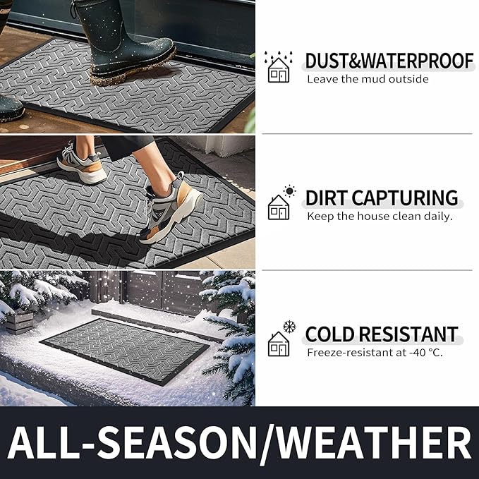 Yimobra Large Door Mat Outside Entrance 47x32, Waterproof Heavy Duty Outdoor Mats for Front Door, Non Slip Rubber Entry Mat for Garage Patio Indoor, Easy Clean, Grey