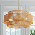 Large Woven Rattan Chandeliers for Kitchen Island, 22.8in Coastal Boho Pendant Lights for Dining Room, Living Room