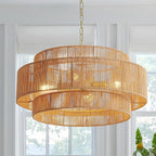 Large Woven Rattan Chandeliers for Kitchen Island, 22.8in Coastal Boho Pendant Lights for Dining Room, Living Room