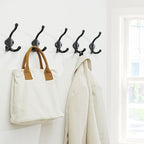 SKOLOO Heavy Duty Black Wall Hooks, Farmhouse Style Cast Iron Hooks, Pack of 5, Ideal for Backpack, Coat, and Towel Hooks - Perfect for Entryway, Mud Room, Closet and Bathroom Storage