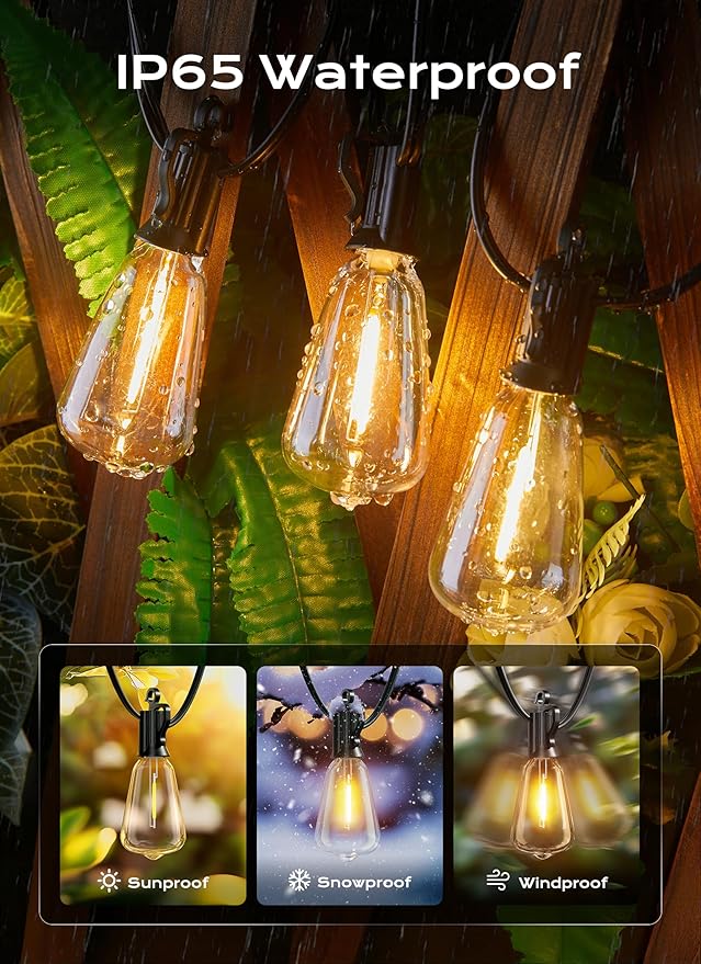 Brightown Outdoor String Lights, 50FT 18+1 LED ST38 LED Patio Lights Shatterproof, Dimmable IP65 Waterproof Connectable Hanging Outdoor Light for Backyard, Porch, Deck, Balcony