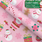 Pink Christmas Shower Curtain, Cartoon Santa Claus Snowman Penguin Pine Fir Tree Socks Xmas Pattern Winter Holiday Shower Curtain Bathroom Decor, Durable Fabric Machine Washable with Hooks, 72 x 72 In