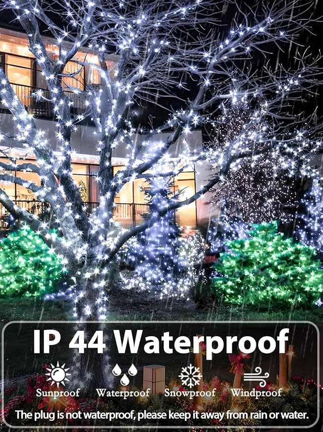 1000 LED Christmas Lights Outdoor Indoor, Super Long 330 FT Green Wire Plug In String Lights with 8 Modes & Timer & Memory, Waterproof Fairy Light for Xmas Tree Party Garden Decorations, Cool White