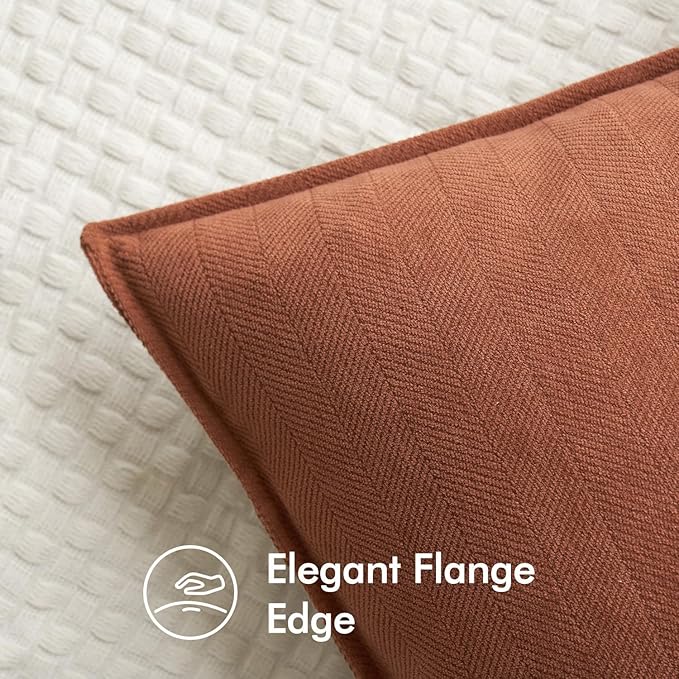 MIULEE Fall Pack of 2 Burnt Orange Decorative Lumbar Pillow Covers 12x20 Inch Chenille Luxurious Couch Throw Pillows Farmhouse Cushion Covers with Elegant Design for Sofa Bed Living Room Home Decor