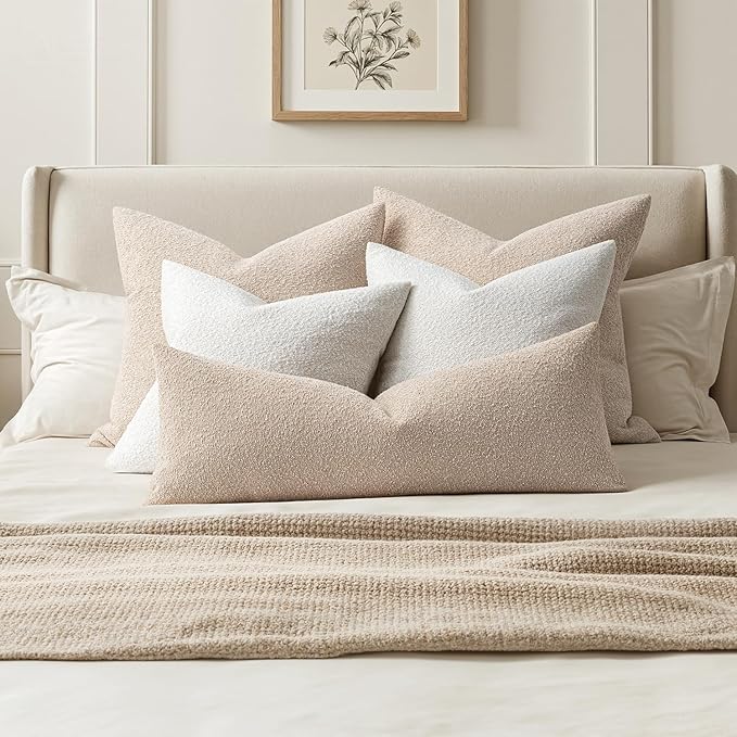 MIULEE Textured Boucle Throw Pillow Cover Neutral Accent Solid Lumbar Pillow Case Decorative Soft Pack of 1 Couch Cushion Chair Sofa Bedroom Livingroom Home Decor,36x14 Inch