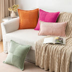 MIULEE Decorative Throw Pillow Covers for Couch Bed Livingroom 18x18 Inch Set of 2 Hot Pink Boho Accent Throw Pllows Broadside Striped Patchwork Soft Corduroy Pillowcases
