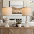 BOBOMOMO 20" Retro Table Lamps Set of 2 - Farmhouse Lamp for Living Room with Linen Shades, Rustic Bedside Nightstand Lamps, Resin Lamps for Bedroom Nursery Room Hallway - Ideal for Compact Spaces