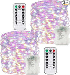 2 Pack Each 66Ft 200LED Battery Operated Fairy Lights with Remote, Waterproof Battery Christmas Twinkle Lights with Timer, String Light for Bedroom Christmas Decorations (Multicolor)