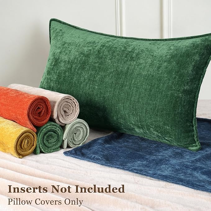 decorUhome Christmas Couch Throw Pillow Covers 22x22 Set of 2, Decorative Soft Euro Neutral Chenille Pillow Covers with Elegant Design for Sofa Bed Living Room Home Decor, Green