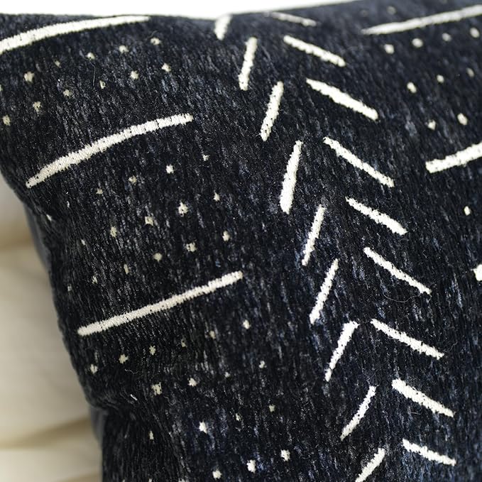BlissBlush Black Decorative Lumbar Throw Pillow Covers 12X20, Set of 2, Boho Farmhouse Cushion Cover, Soft Accent Pillowcase for Couch Sofa Bed Living Room Home Décor