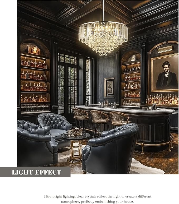 20'' Modern Chandelier,7-Tier Crystal Chandeliers, Pendant Lights Kitchen Island for Dining Room Living Room Bedroom Entryway, CC4215-7W-PC
