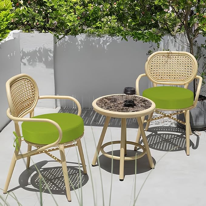 idee-home Outdoor Bistro Chair Cushions, 15”x15”x 3” Thick Outdoor Round Seat Cushions Set of 4 with Ties, Waterproof Round Patio Furniture for Garden