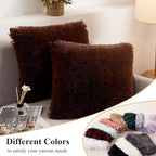 XeGe Soft Faux Fur Brown Throw Pillow Covers, Luxury Fluffy Cushion Covers, Shaggy Plush Furry Pillow Cases, Fuzzy Decorative Pillow Covers Pack of 2 for Sofa Bed Couch Bedroom (18''x18'', Coffee)