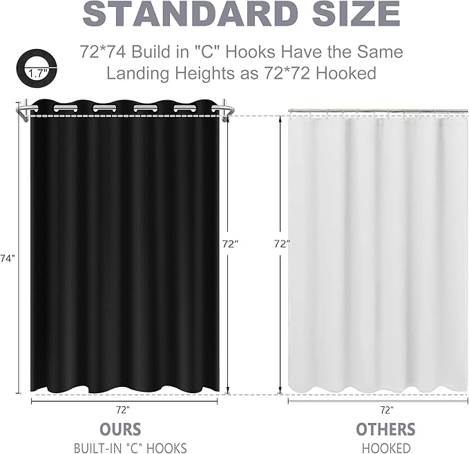 No Hook Shower Curtain, Black Modern Chevron Striped Luxury Hotel Style, Washable Waterproof Fabric for Bathroom, 15 Seconds Quick Install, 72W x 74L Inches