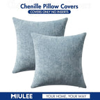 MIULEE Pack of 2 Couch Throw Pillow Covers 20x20 Inch Coastal Smoke Blue Modern Boho Accent Decorative Pillow Covers Soft Chenille Farmhouse Cushion Covers for Home Decor Bed Sofa Living Room