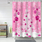 Pink Christmas Shower Curtain, White Xmas Tree Snowflakes Pink Balls Shower Curtains Set with Hooks, Winter Waterproof Fabric Bathroom Curtains Decor Home Accessories,72X 96 Inch Extra Long