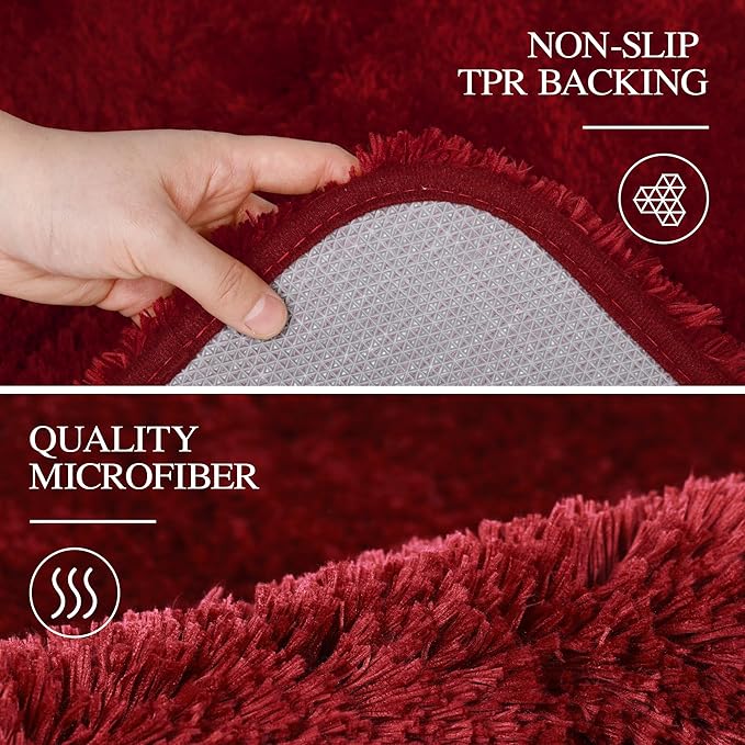 Walensee Bathroom Rug Non Slip Bath Mat (16 x 24, Red) - Water Absorbent Soft Microfiber Shaggy Mat, Machine Washable Thick Plush Rug for Shower