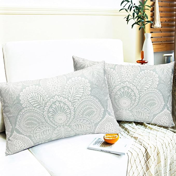 Decorative Throw Pillow Covers Set of 2 Light Blue Retro Pillow Covers 12x20 inch Super Soft Short Plush Square Throw Pillows,Farmhouse Outdoor Boho Pillow Covers for Couch Living Room