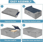 Deep Under Bed Storage Container, 10" Tall Height Underbed Box Bin with Lids 31" Long Large Basket for Under Bed, Bedroom, Dorms, Clothes, Bed sheets, Blankets, 2 Pack, Grey