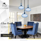 11" Hand-Blown Blue Glass Pendant Light, Modern Hammered Glass Hanging Light Fixture with Black Finish, Adjustable Ceiling Pendant Lighting for Kitchen Island, Dining Room, Living Room
