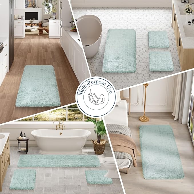 Walensee Bath Rug for Bathroom Non Slip Bathroom Mat (20 x 32, Aqua) Water Absorbent Soft Shaggy Bathroom Rug Machine Washable Bath Mat Thick Plush Shower Mat