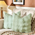 AmHoo Pack of 2 Throw Pillow Covers 3D Dense Faux Rabbit Fur Cozy Super Soft Fuzzy Set Case Cushion for Couch Sofa Bedroom 18 x 18-Inch Green