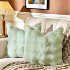 AmHoo Pack of 2 Throw Pillow Covers 3D Dense Faux Rabbit Fur Cozy Super Soft Fuzzy Set Case Cushion for Couch Sofa Bedroom 18 x 18-Inch Green