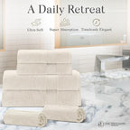 Premium Staple Cotton Bathroom Towel Set - Beige 600 GSM 6-Piece Luxury Bath Towel Set 1 Stripe - 2 Bath Towels, 2 Hand Towels & 2 Washclothes Set - High Absorbent & Quick Dry for Gym, Spa, Hotel