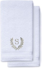 Decorative and Monogrammed Hand Towels for Bathroom Kitchen Makeup | Personalized Gift for Wedding-Bridal | Roman Font Custom Luxury Turkish Towel | Spa Collection, Oversized, 16 X 30 Inch, Set of 2