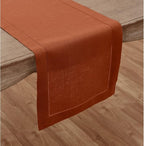 Solino Home Linen Cinnamon Hemstitch Table Runner 60 Inches - 100% Pure Linen Small Table Runner 14 x 60 Inch Ideal for Dresser and Coffee Tables - Classic Hemstitch - Fall, Halloween, Thanksgiving