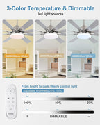 62 Inch Ceiling Fans with Lights,Large Modern Ceiling fan with Remote and 8 Wooden Blades,Dimmable,6 Speeds,Noiseless Reversible Indoor&Outdoor Fan for Bedroom,Patio,Living Room