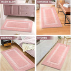 Pink Bathroom Rugs 24x47, Non Slip Washable Bath Mats,Super Soft Microfiber Bathroom Runner, Plush Fluffy Absorbent Bath Rugs for Sink Tub Basin Shower Floor
