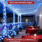 240FT Christmas Lights Outdoor, 750 LED Christmas Tree Decoration Lights with 12 Modes & Timer Memory, Dimmable Plug In Waterproof LED Xmas Light for Yard Trees Wedding Party Holiday Blue & White