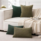 MIULEE Pack of 2 Army Green Corduroy Pillow Covers Soft Soild Striped Throw Pillow Covers Set Decorative Square Cushion Cases Pillowcases for Spring Sofa Bedroom Couch 20 x 20 Inch