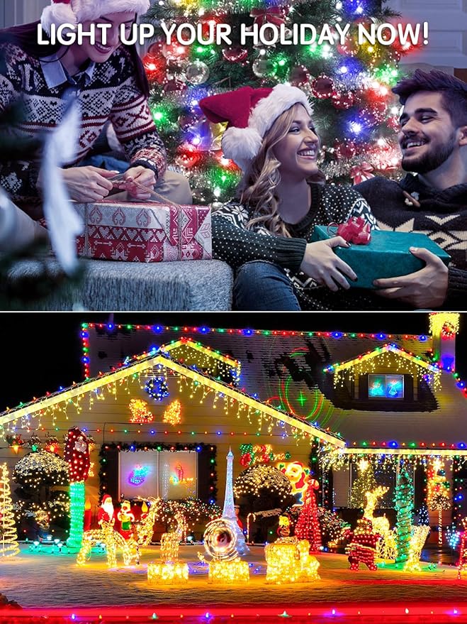 300 LED Christmas Lights Warm White/Multicolor, 115FT Color Changing String Lights Outdoor with Remote Control, 8 Modes Fairy Light Plug in Waterproof for Christmas Tree Bedroom Party Wedding