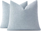 MIULEE 24x24 Decorative Euro Sham Throw Pillows for Bed Set of 2 Textured Boucle Neutral Winter Throw Pillow Covers Light Blue Accent Solid Couch Pillowcases Sofa Livingroom Home Decor